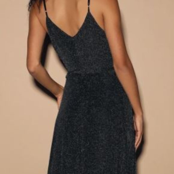 NWT Lulus Black and Silver Wrap Maxi Dress - Picture 4 of 5